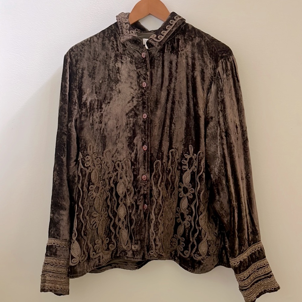 Cold water Creek Brown Crushed Velvet Jacket Size L - Picture 1 of 6